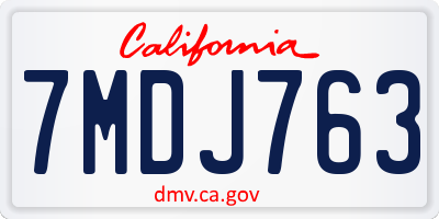 CA license plate 7MDJ763