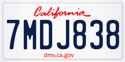 CA license plate 7MDJ838