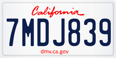 CA license plate 7MDJ839