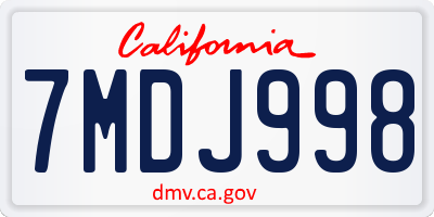 CA license plate 7MDJ998