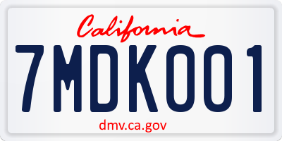 CA license plate 7MDK001