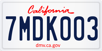 CA license plate 7MDK003