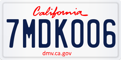 CA license plate 7MDK006