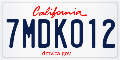 CA license plate 7MDK012