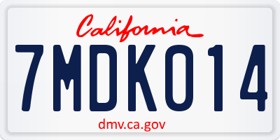CA license plate 7MDK014