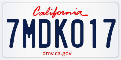 CA license plate 7MDK017