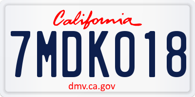 CA license plate 7MDK018