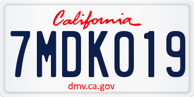 CA license plate 7MDK019