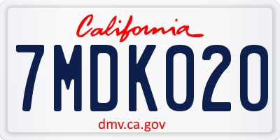 CA license plate 7MDK020
