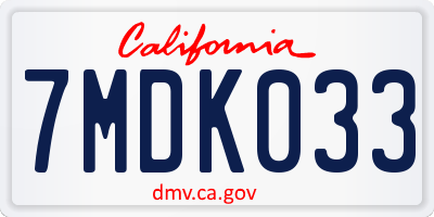 CA license plate 7MDK033