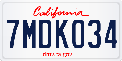 CA license plate 7MDK034