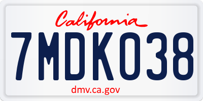 CA license plate 7MDK038