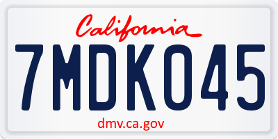 CA license plate 7MDK045