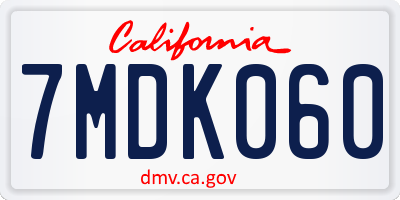CA license plate 7MDK060