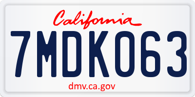CA license plate 7MDK063