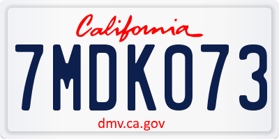 CA license plate 7MDK073