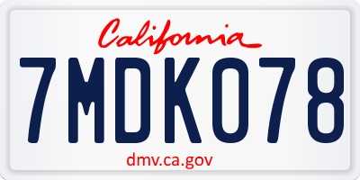 CA license plate 7MDK078