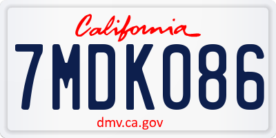 CA license plate 7MDK086