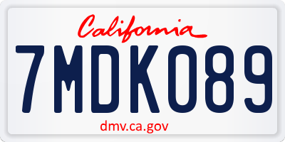 CA license plate 7MDK089