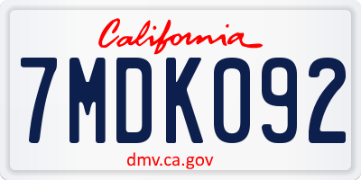 CA license plate 7MDK092