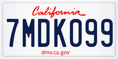 CA license plate 7MDK099