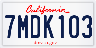 CA license plate 7MDK103