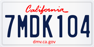 CA license plate 7MDK104
