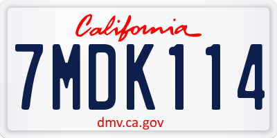 CA license plate 7MDK114
