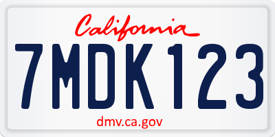 CA license plate 7MDK123