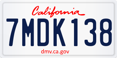 CA license plate 7MDK138