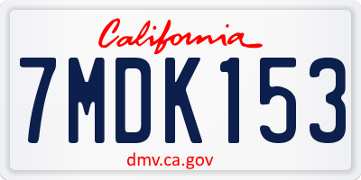 CA license plate 7MDK153