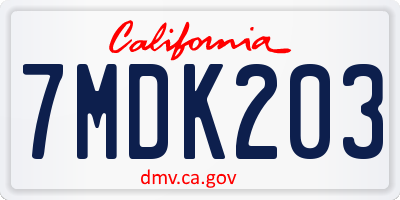 CA license plate 7MDK203