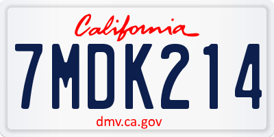 CA license plate 7MDK214