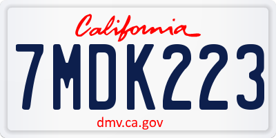 CA license plate 7MDK223