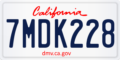 CA license plate 7MDK228