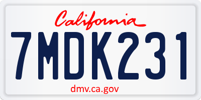 CA license plate 7MDK231