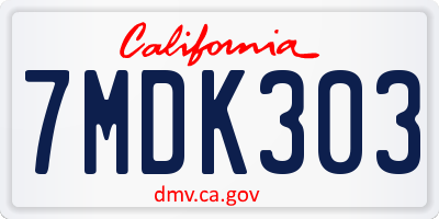 CA license plate 7MDK303