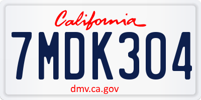 CA license plate 7MDK304
