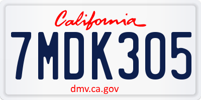 CA license plate 7MDK305