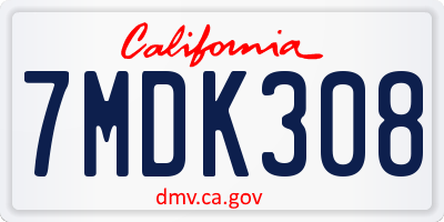 CA license plate 7MDK308