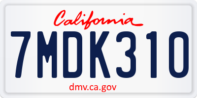 CA license plate 7MDK310