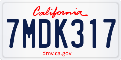 CA license plate 7MDK317