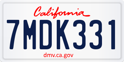 CA license plate 7MDK331