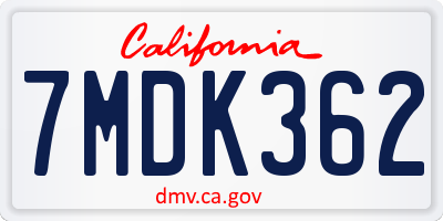 CA license plate 7MDK362
