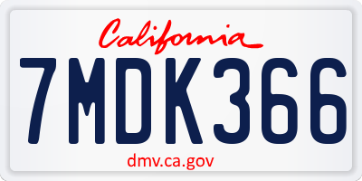 CA license plate 7MDK366