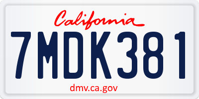 CA license plate 7MDK381