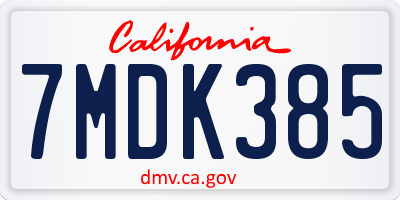 CA license plate 7MDK385