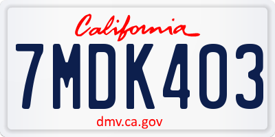 CA license plate 7MDK403