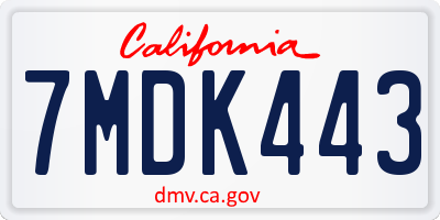 CA license plate 7MDK443