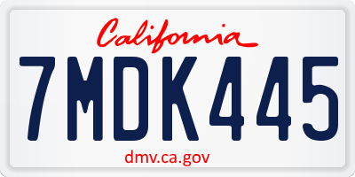 CA license plate 7MDK445